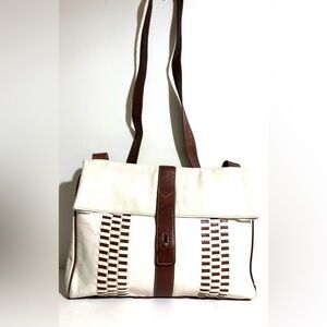 Bettina white & brown woven leather crossbody handbag
